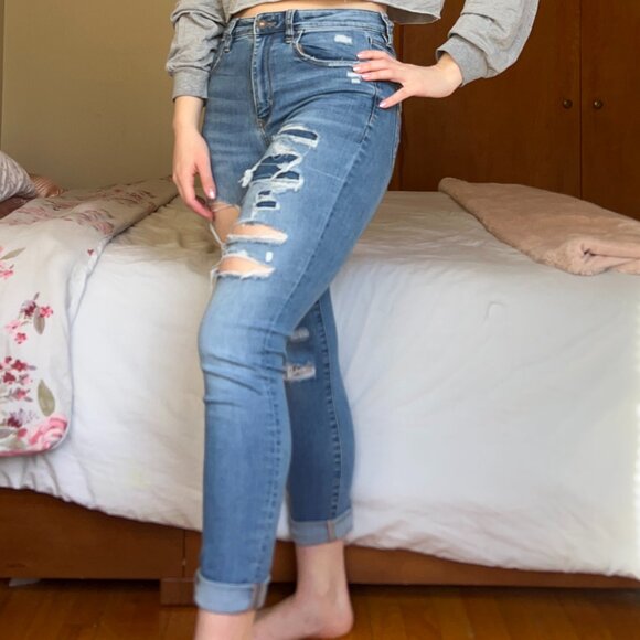 American Eagle Distressed Super High-Rise Jeggings Crop - Picture 1 of 8